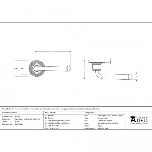 Black Avon Round Lever on Rose Set (Beehive Rose)